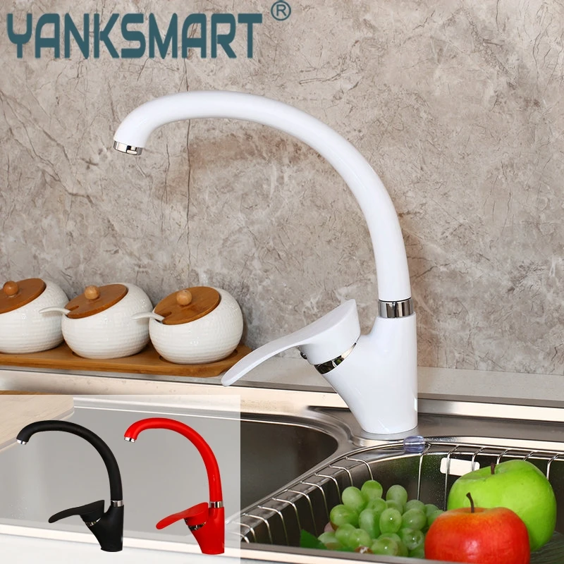 

YANKSMART Kitchen Faucet 360 Swivel Degree Rotation 1 Handle for Kitchen Basin Sink Deck Mounted Black Painting Water Mixer Tap