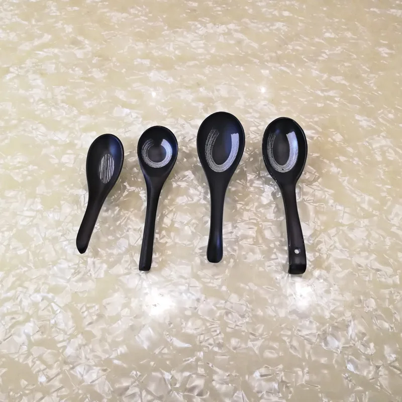 Imitation Porcelain A5 Melamine Tableware Spoon Bowl Dish Tai Chi Kit Restaurant Soup Spoon Rice Bowl Black Frosted Dinnerware