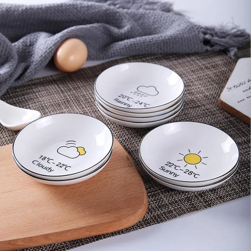 Weather Pattern Ceramics Soy Dish Sauce Vinegar Jam Dishes Kitchen Small Plate Tableware Novelty Gift 10cm