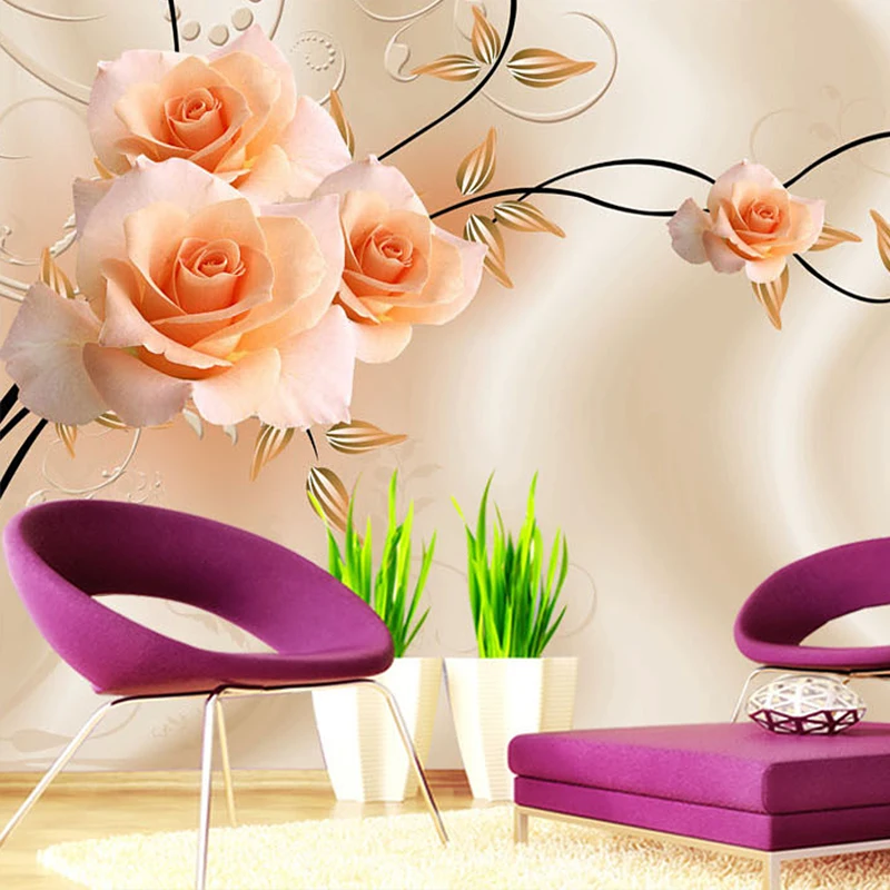 Nach Größe 3D Seide Tuch Blumen Foto Tapeten Floral Rose Wandbild für TV Sofa Hintergrund Wohnzimmer Schlafzimmer Einfache Hause decor