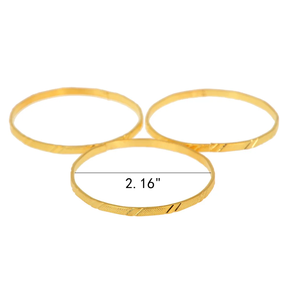 3Pcs/Set Gold Color Alloy Children Golden Bangle Simple Design &Bracelets For Girl Birthday Gifts Accessories