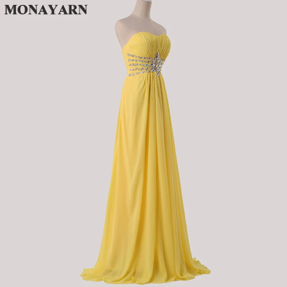 Women Fashion Free Shipping Strapless Chiffon Formal Party Dress Long Bridesmaid Dresses 2018 hot Yellow Floor Length Prom Gowns