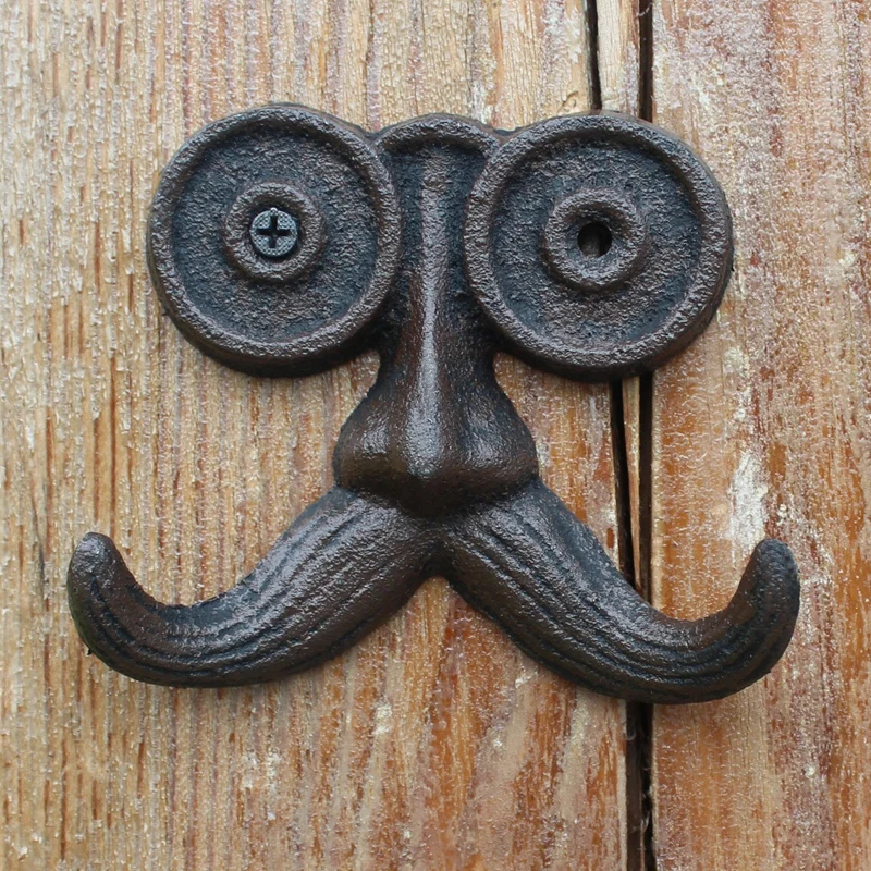 European Vintage Cute Old Man With Long Mustache Design Home Garden Decor Cast Iron Wall Hook With Two Hangers