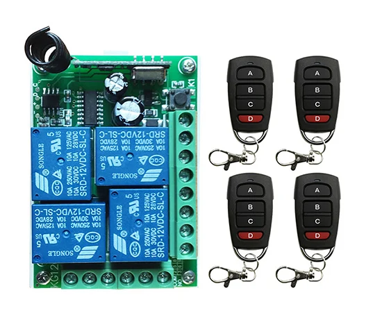 

DC12V 4CH 10A RF Wireless Remote Control Relay Switch Security System Garage Doors Gate Electric Doors lamp/ window shutters