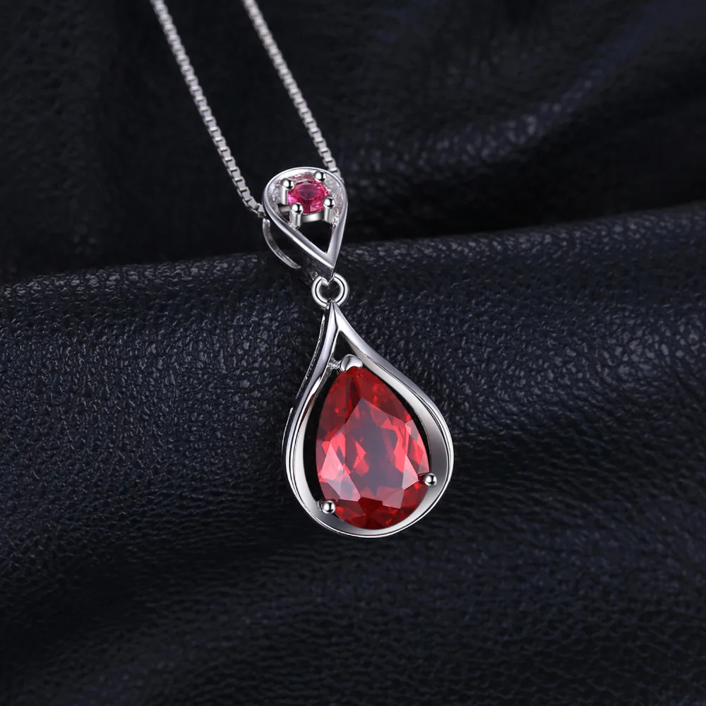 JewelryPalace Water Drop 3.8ct Created Ruby 925 Sterling Silver Pendant Necklace for Women No Chain