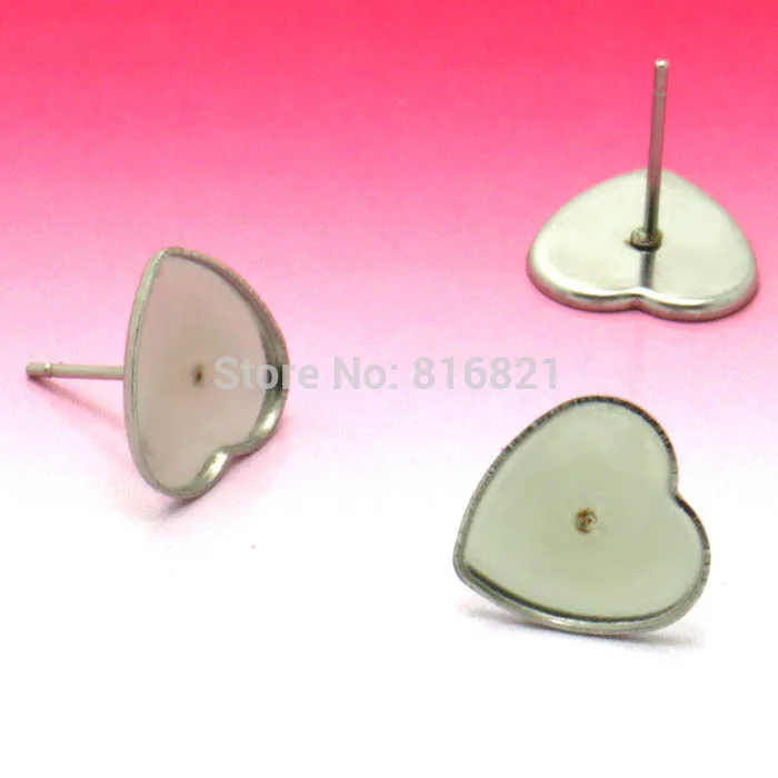 

12mm Blank Earrings Settings Heart bezel tray Cabochon bases SUS304 stainless steel stud Earrings post Findings DIY Crafts