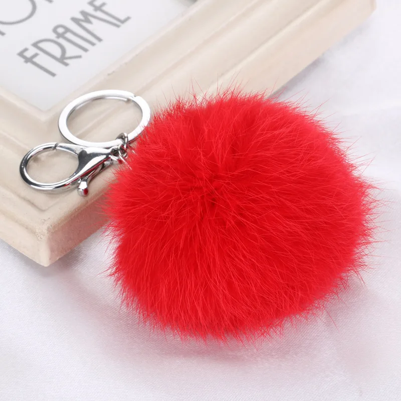 Cute Fluffy Real Rabbit Fur Ball Pompom Key Chain For Women Girls Plush Pompon Keychain On Bag Car Trinket Female Wedding Gift