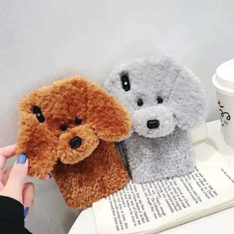 New Winter Teddy Dog Fluffy Phone Case for iPhone 13 12 11 14 Pro Max XS Max XR SE Fur Warm Cover for iPhone 8 8plus 6 7 Plus X