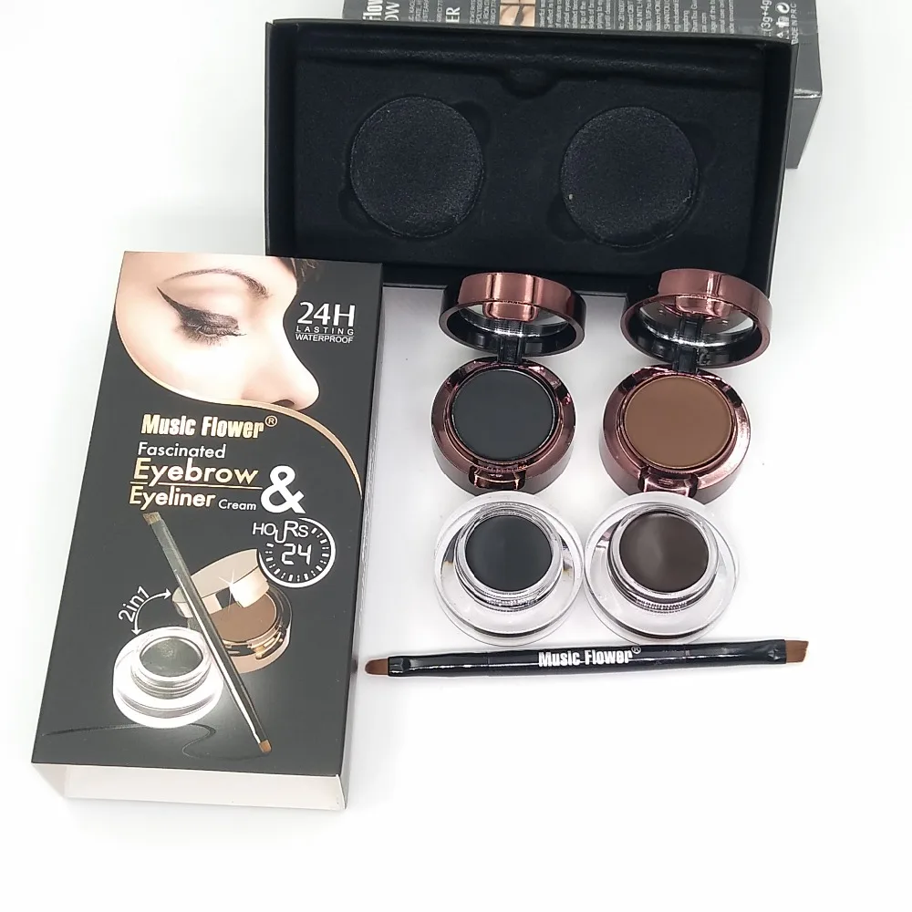 Thương hiệu Âm Nhạc Hoa Trang Điểm 4 trong 1 Bột Kẻ Chân Mày Brow Pomade Liquid Eyeliner Gel Kem Bàn Chải Eye Brow Sourcils maquillage