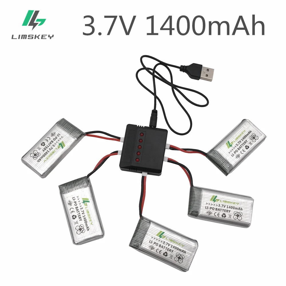 Limskey 1400mAh 3.7V LiPo Battery for SYMA X5SC X5SW X5HW X5HC X5UW battery with Charger RC Drone 3.7 V 1400 mah Lipo Battery