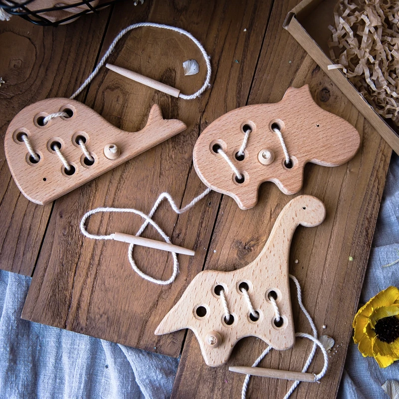 Anneau de dentition en bois de hêtre, 1 pièce, Animal de dessin animé, jouets Montessori pour bébé, développement de l'intelligence, produits pour enfants