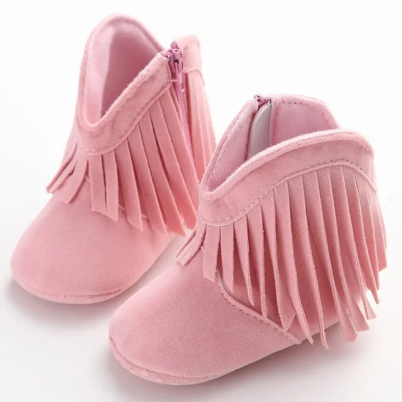 Moccasin Baby Kids Girls Solid Fringe Boots Shoes Infant Toddler Soft Soled Anti-slip Booties Casual Shoes 0-1Year