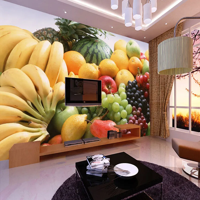 Fresh Fruits Vegetables Grape Banana Pineapple Photo Mural Customized Size Non-woven Paper For Wall Living Room 3D Wallpaper