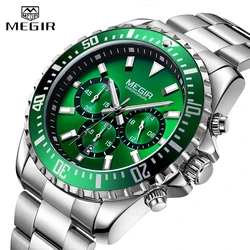 Top Brand MEGIR Men Quartz Watch Silver Steel Business Clock Chronograph Waterproof Mens Sports Watches Luxury Men's Wrist Watch