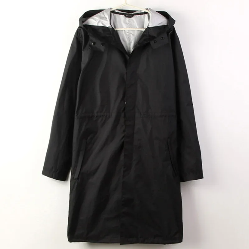 

Black/Navy Mens Long Raincoat Waterproof Zipper Coat For Rain XL Trench Ponchos Jackets With Hood Fishtail Parka