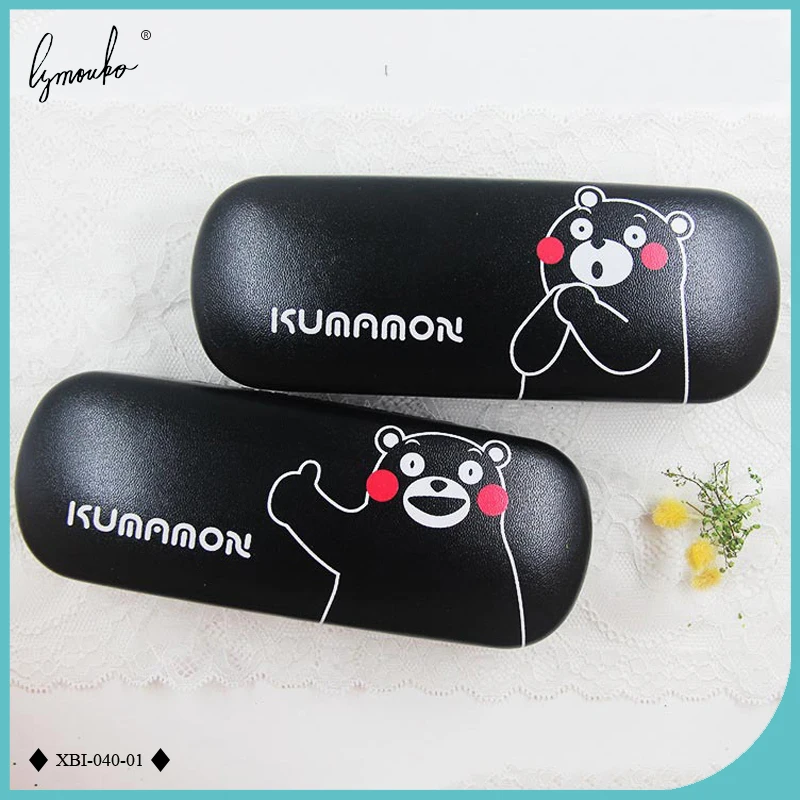 Lymouko New Design Cute Black Bear Metal Glasses Case Portable pu Leather Glasses for Kit Holder Container Box