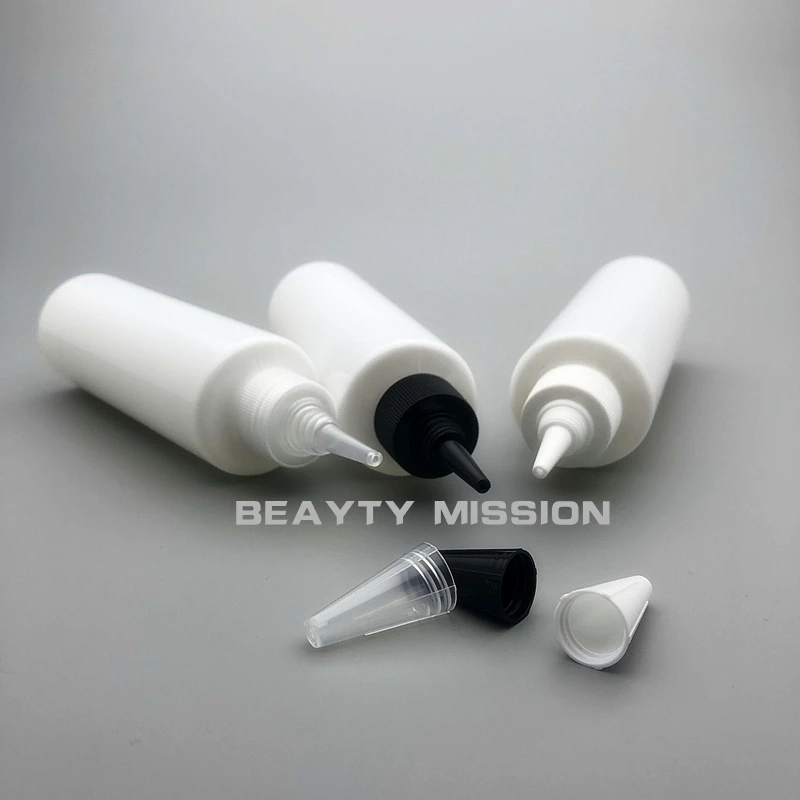 

150ml/5oz 36pcs empty plastic E liquid bottle white pet bottle with black/white/transparent Twist Top Caps pointed mouth top lid