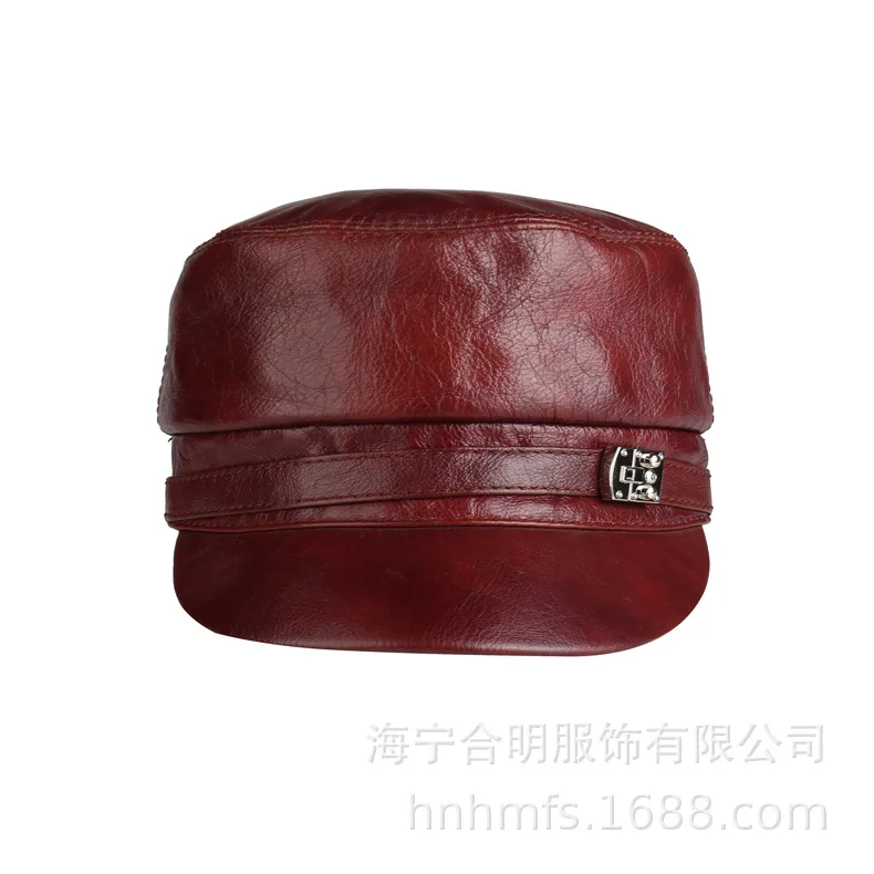 Genuine Leather Visor Hat Lovers Winter Korean Version Cowhide Cap Student Flat Top Navy Men and Women Fashionable Hats H6955