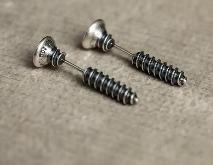 New Arrival Rock Punk Style Pure 925 Sterling Silver Screw Stud Earrings For Unisex Personality Gothic Jewelry