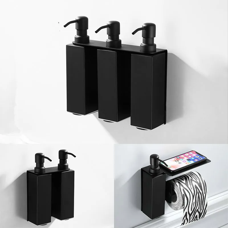 Soap Dispenser Wall mounted Black bathroom Hand Liquid Soap Dispenser/kitchen soap dispenser 304 Stainless Steel Shampoo bottles