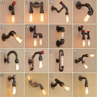 Loft Retro Iron Industrial Water Pipe Wall Light with on off Switch Lamp Vintage Style Pipe Wall Sconces Steam Water Pipe Lamp