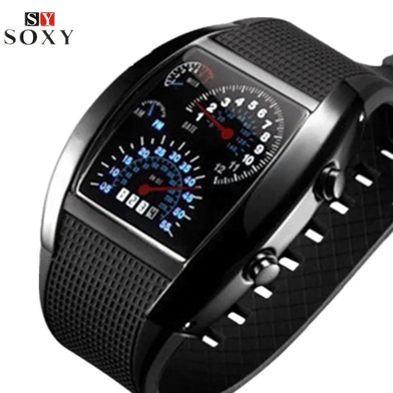 Fashion Men\'s Watch Unique LED Digital Watch Men Watch Electronic Sport Watches Rubber Band Clock montre homme erkek kol saati