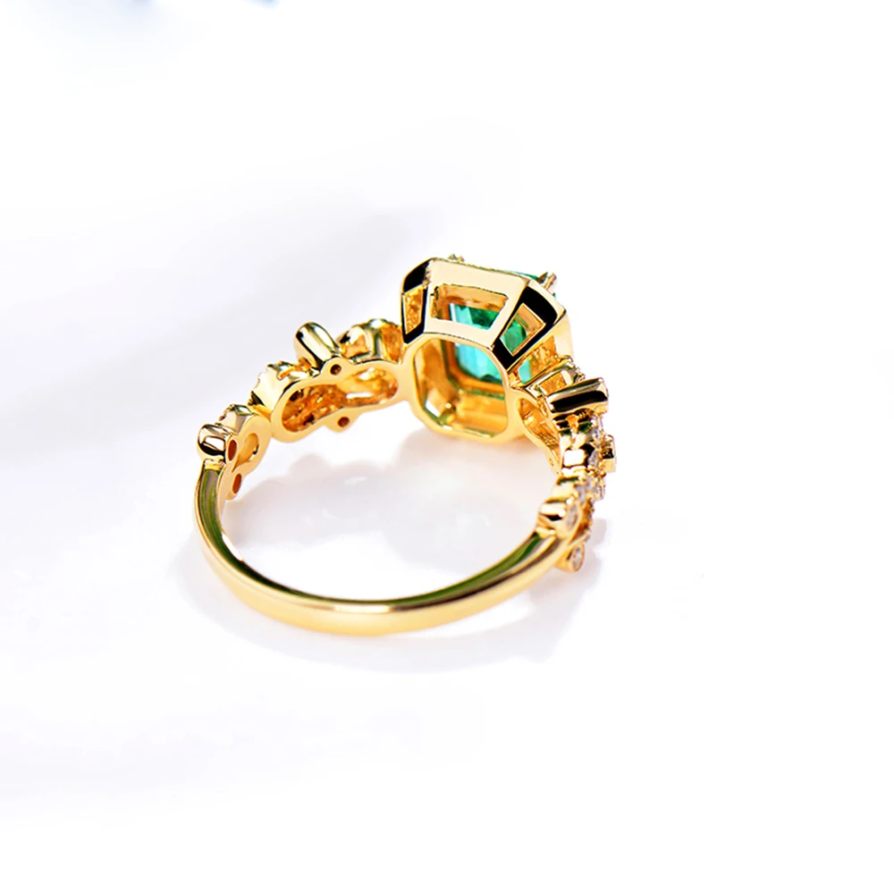 AEAW 14k Yellow Gold 0.8ct Natural Emerald sdie 0.4ct Real Diamond Engagemnet Ring for Women New Design