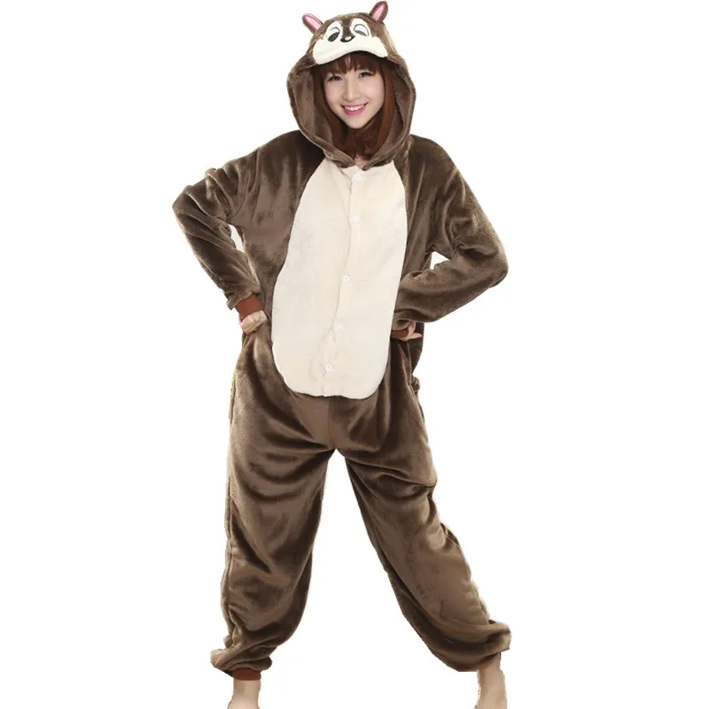 Chipmunks One Piece Animal Cosplay Costume Onesies Pajamas Jumpsuit Hoodies Adults Cosplay Costumes for Halloween and Carnival