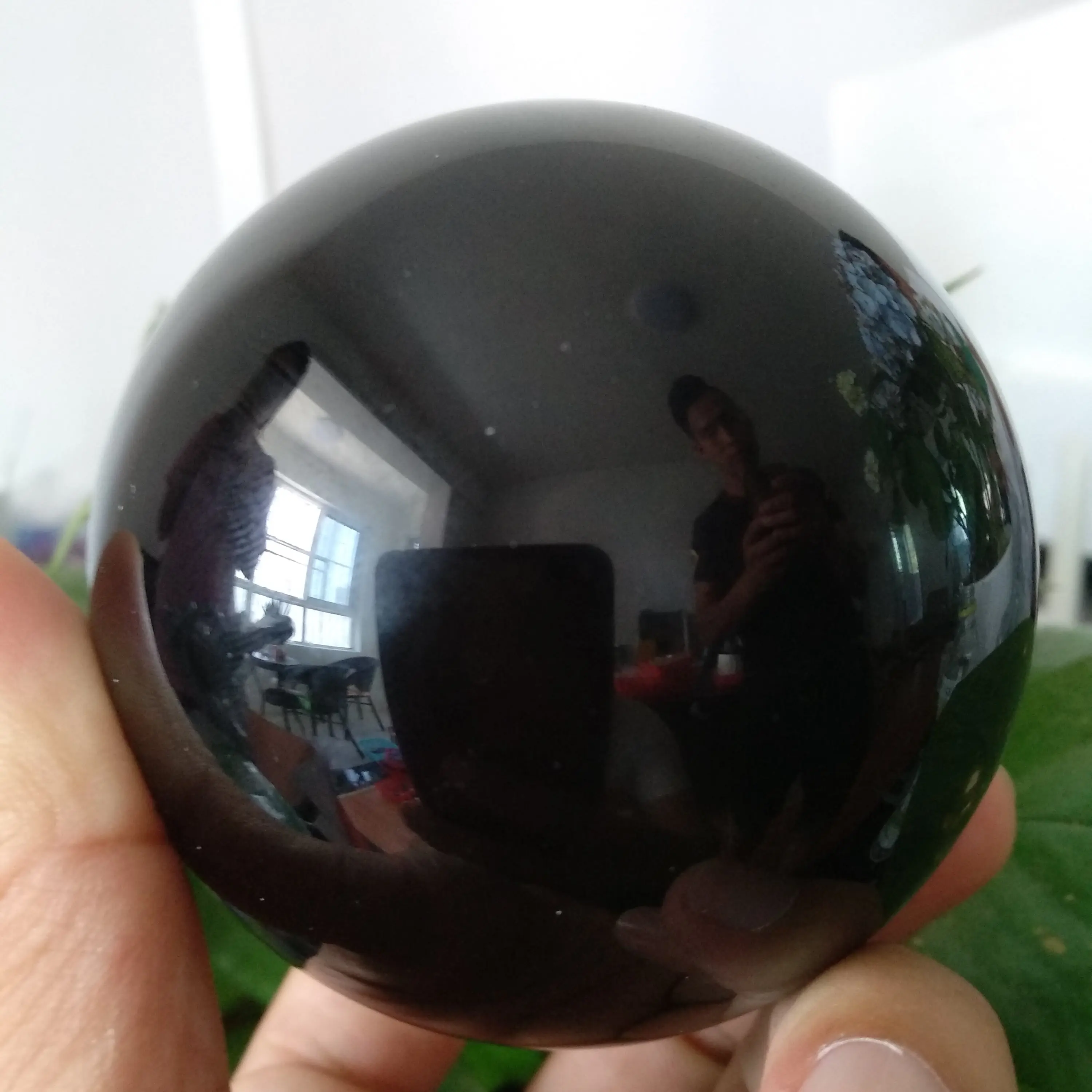 

HOT SELL NATURAL OBSIDIAN POLISHED BLACK CRYSTAL SPHERE BALL 79MM + STAND