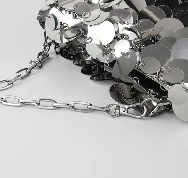 Luxury Women Bags Designer Silver Metal Sequins Chain Woven Bag Evening Bags Clutch Female Travel Holiday Shoulder Bag Handbag