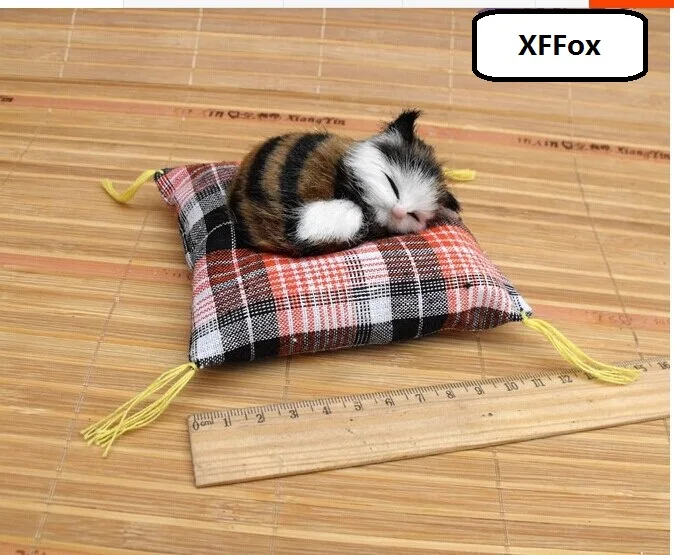 mini real life khaki cat model plastic&furs cute sleeping cat gift about 10cm xf1184