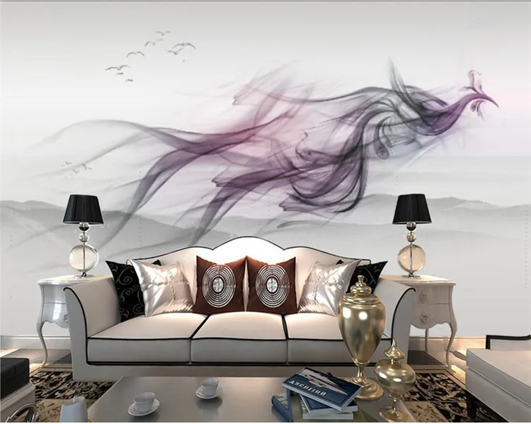 

photo wallpaper Modern geometric lines drawn colored smoke Art living room with sofa bed bedroom backdrop wallpaper mural