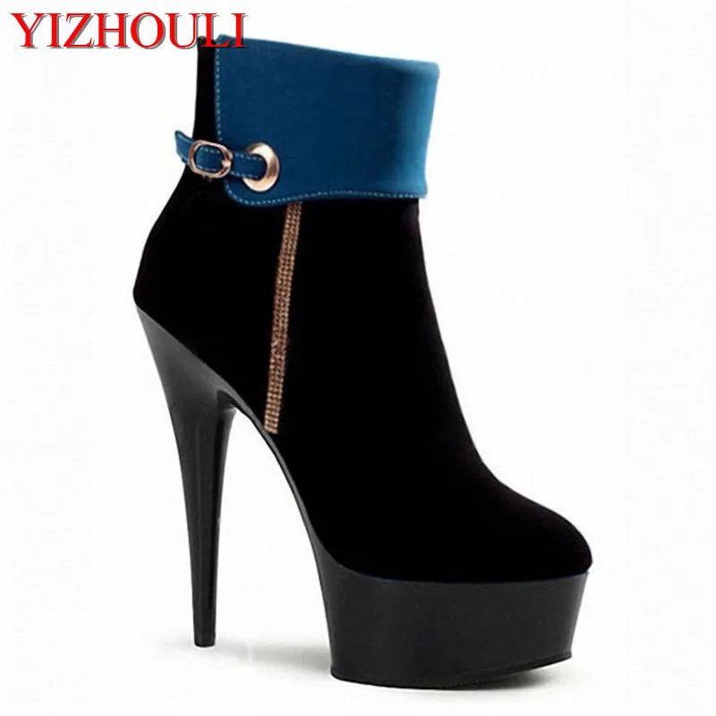 

High heel 15cm thin heel with waterproof platform, ankle boots, suede material club, dance shoes