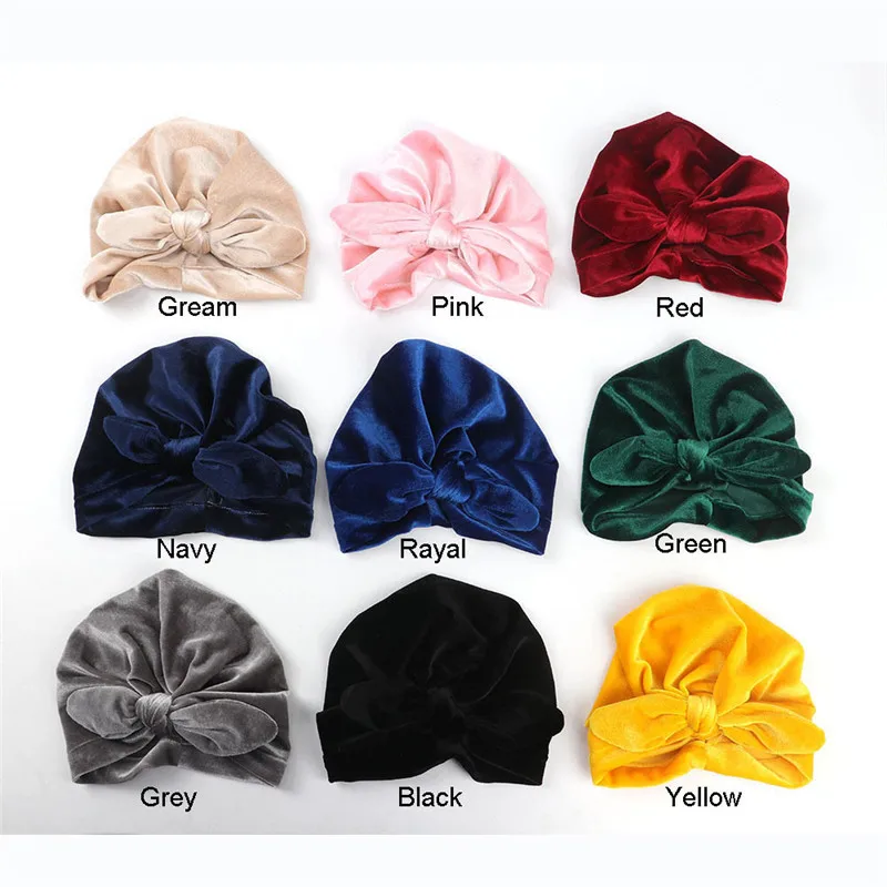 10 Colors Baby Headbands Rubber Ear Velvet Headbands Toddler Winter Warm Baby Turban Beanie Hat Elastic Head Band Headdress