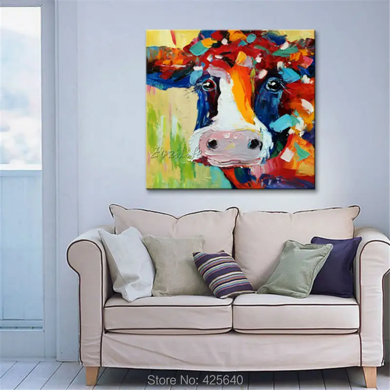 

Hand painted Cow Oil painting On Canvas Wall Pictures Paintings For Living Room Wall Art Canvas plattle knife modern abstract