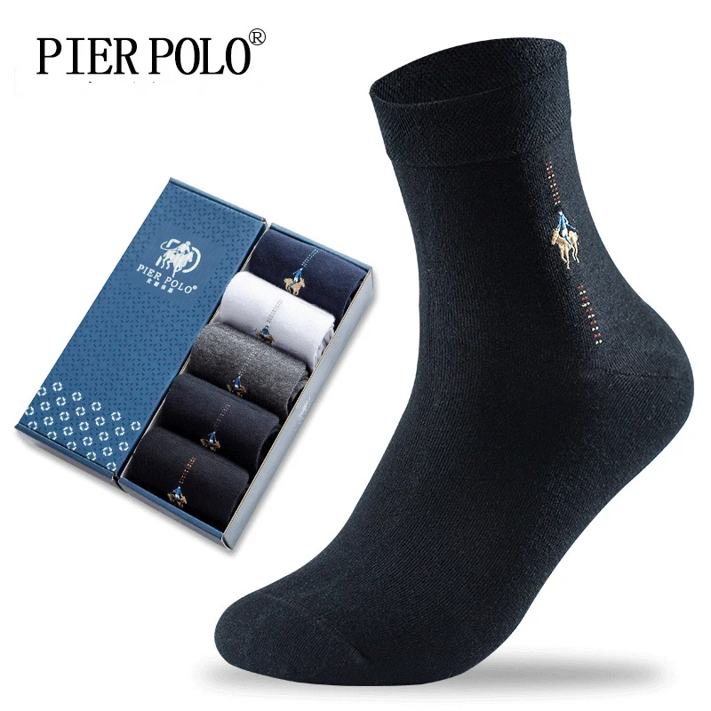 

PIER POLO Socks Fashion Brand Crew Cotton Socks Calcetines Hombre Business Male Socks Embroidery Dress Socks Men Gift