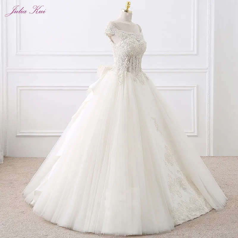 

Julia Kui, бальное платье из органзы с аппликациями из бисера, свадебные платья на шнуровке с бантом и поясом, свадебные платья Vestido De Novia
