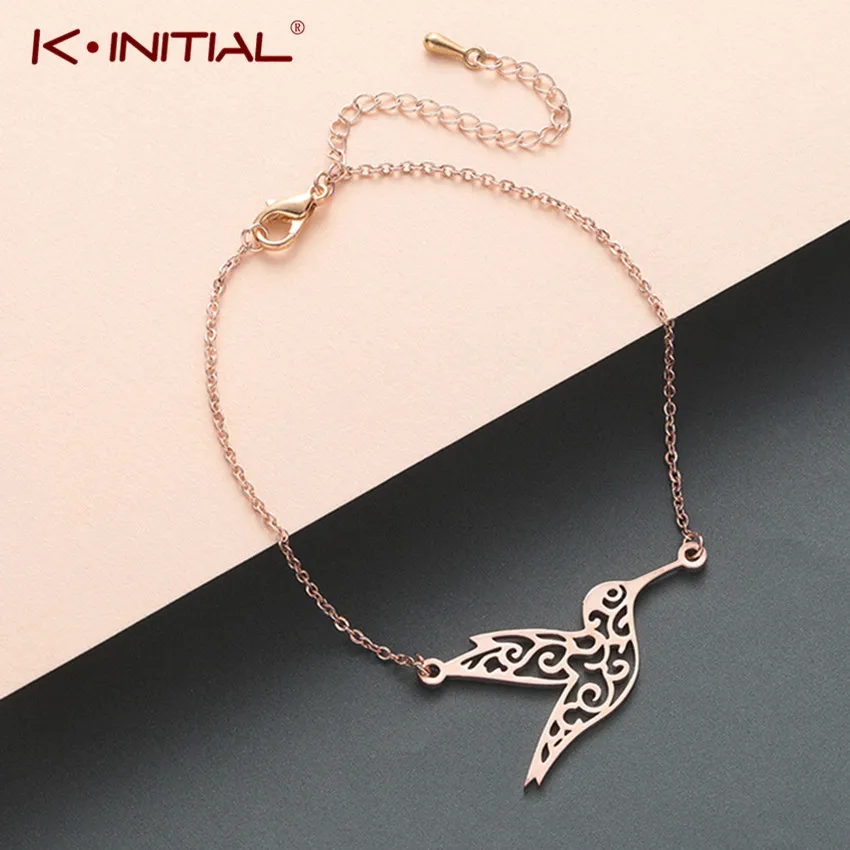 Kinitial Stainless Steel Hollow Hummingbird Bird Bracelet Wedding Gift Women Fashion Couple Bracelets Adjustabele Animal Jewelry