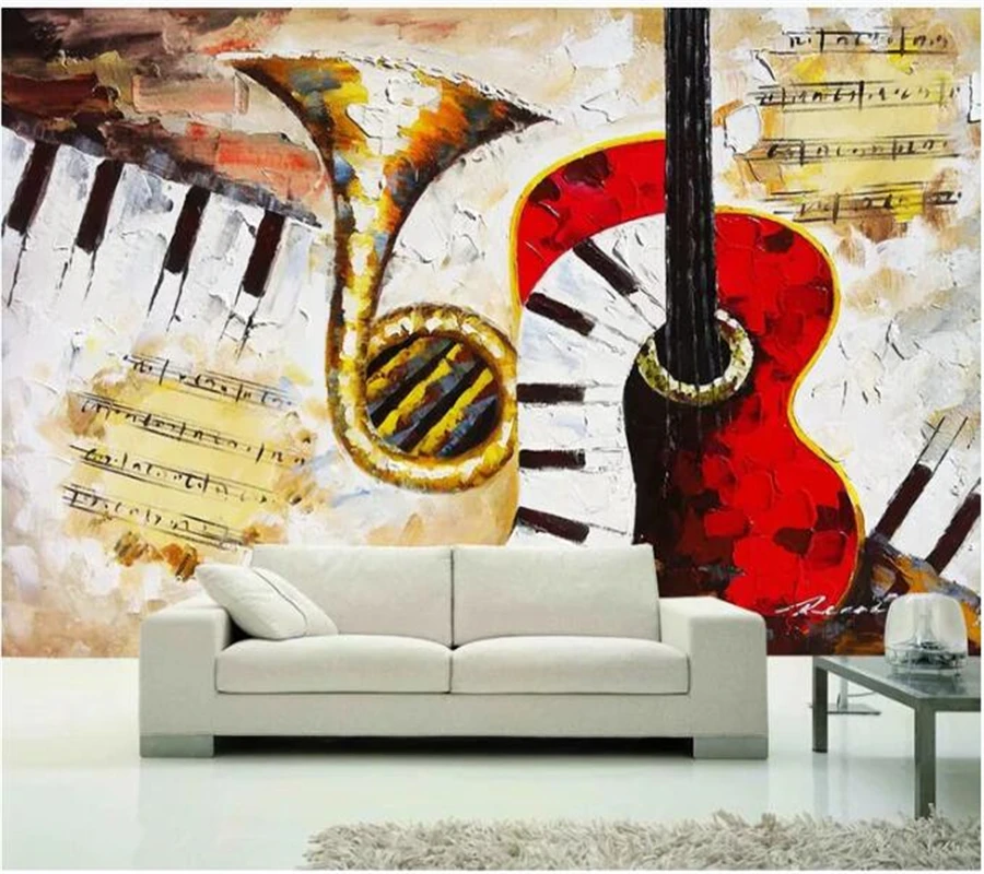 wellyu  Custom wallpaper papel de parede Guitar saxophone piano sheet music European retro bar background wall painting 3d