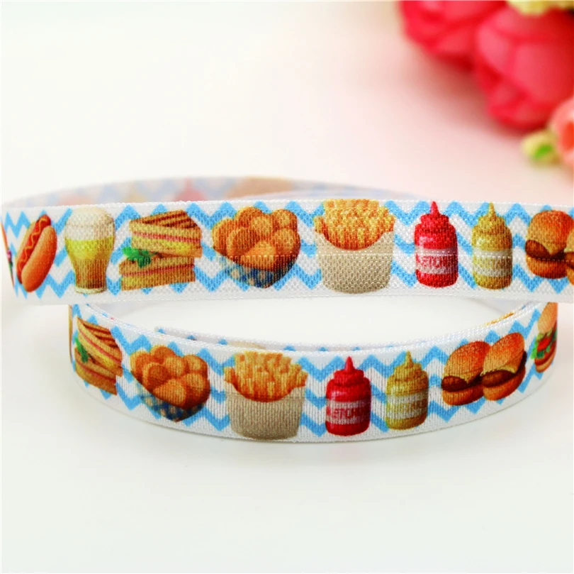 DHK 5/8''  Fold Elastic FOE Hamburger strawberry vegetable printed headband headwear hairband decoration OEM B1490