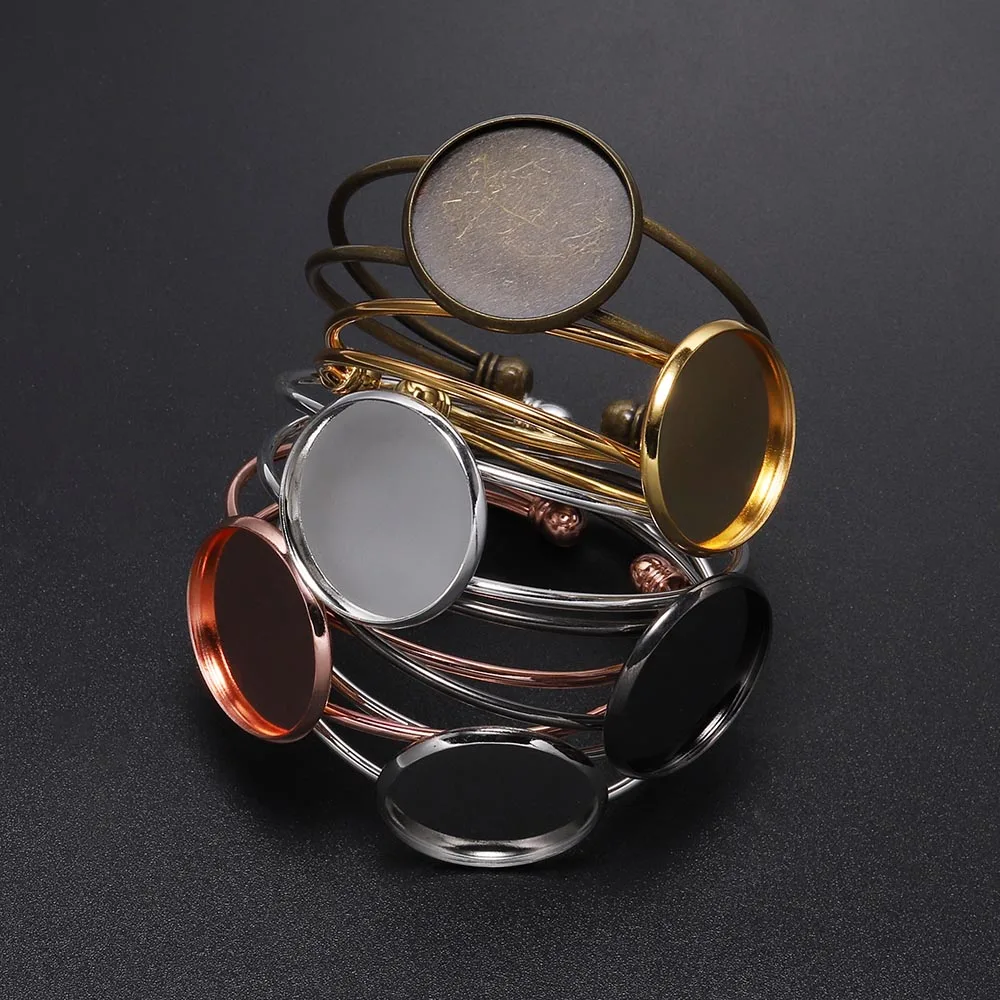 18 20 25mm Cuff Bangles Cabochon Base Blanks Tray Bezel Setting Cabochon Cameo Bracelet For DIY Jewelry Marking Finding Supplies