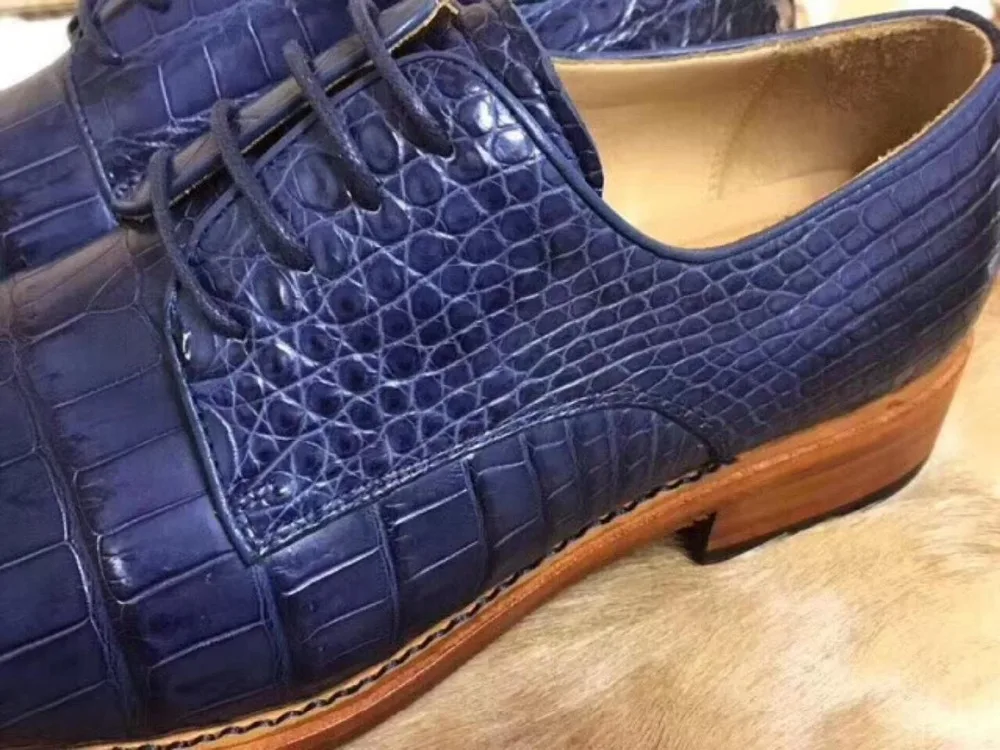 100% Genuine real crocodile belly skin men shoe durable solid crocodile skin men business shoe with 2 colors mixed deep blue