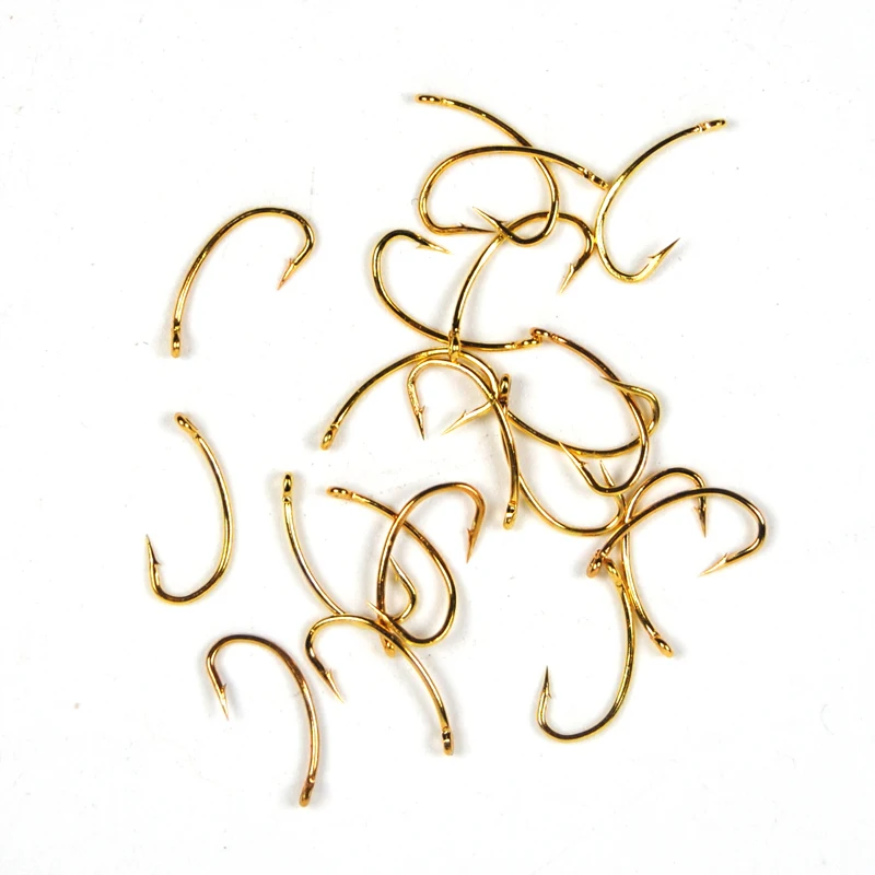 Bimoo 50pcs Golden Fly Tying Hook for Scud Nymph Caddis Midge Shrimp Fly Tying Fish Hooks Size #10 #12 #14 #16