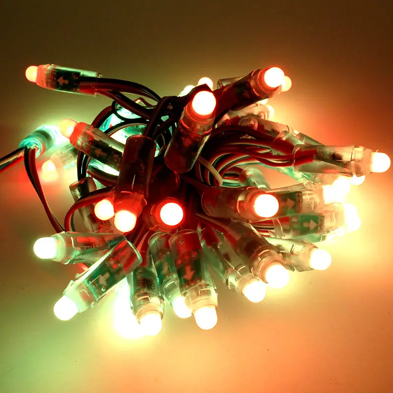 5V 12V WS2811 UCS1903 SM16703 12mm RGB Pixel String LED módulo de luz impermeable IP68 forma redonda 50 píxeles/caja de luz de cadena