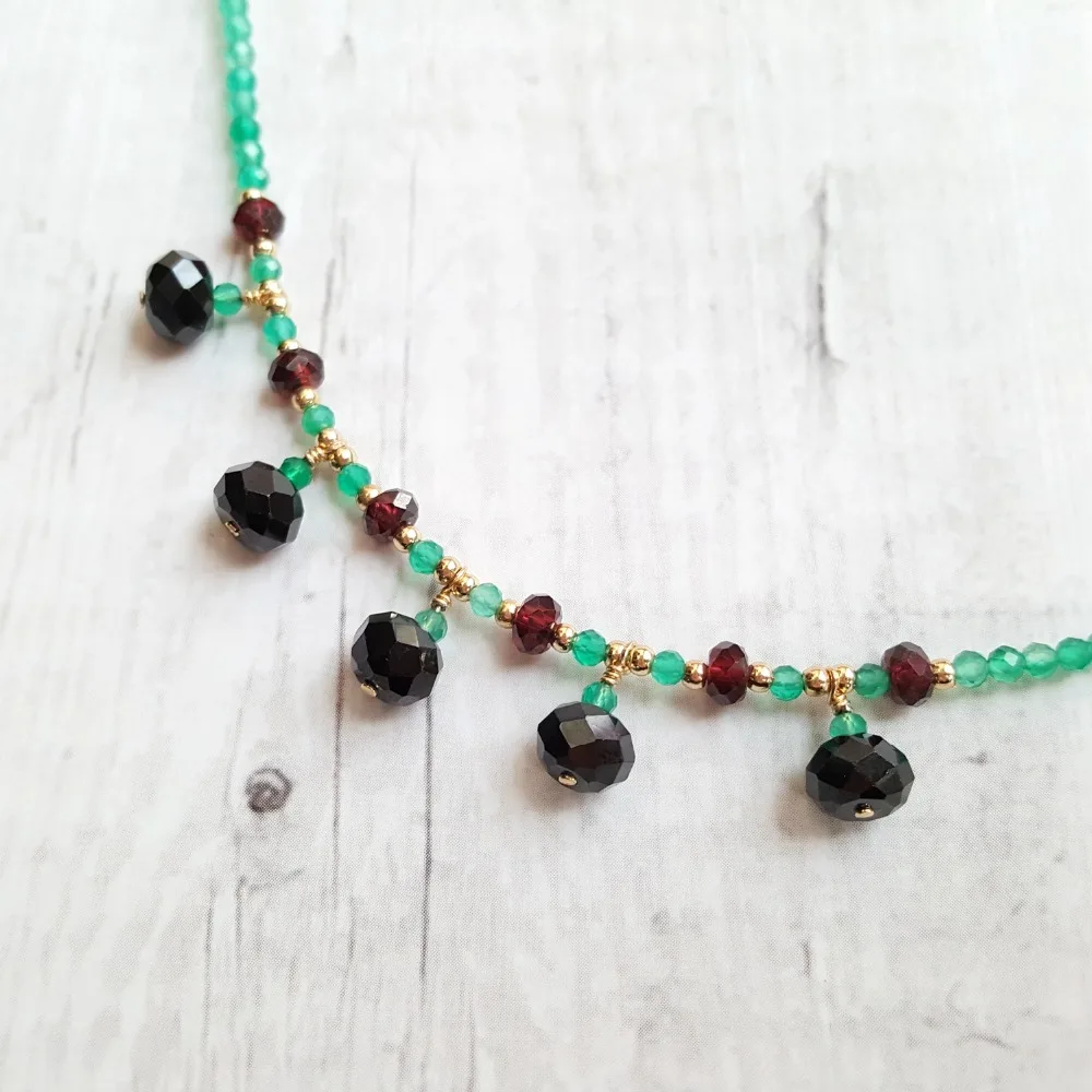 Lii ji verde onyx preto spinel garnet espumante 925 prata esterlina 18k banhado a ouro colar jóias delicadas para jóias femininas