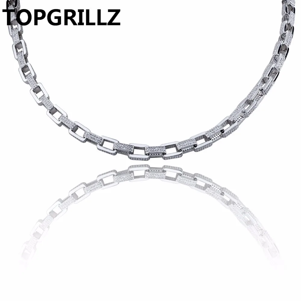 TOPGRILLZ Hip Hop Men's Jewelry Necklace Copper Gold/Silver Color Plated Micro Pave CZ Stone 7mm Chain Necklace 18 inch 22 inch