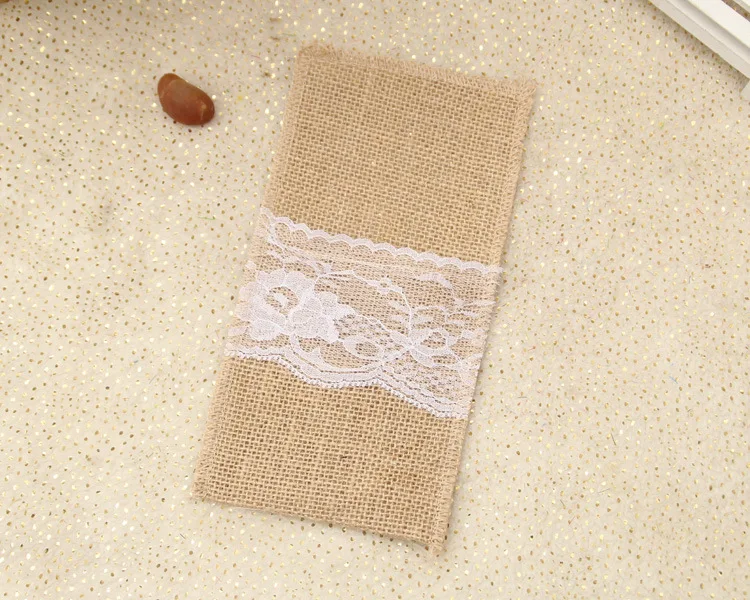 

21 *10CM 800PCS Jute Tableware Pouch Pocket Burlap Lace Knife and Fork Bag For Wedding Decoration DHL Fedex Free Shipping