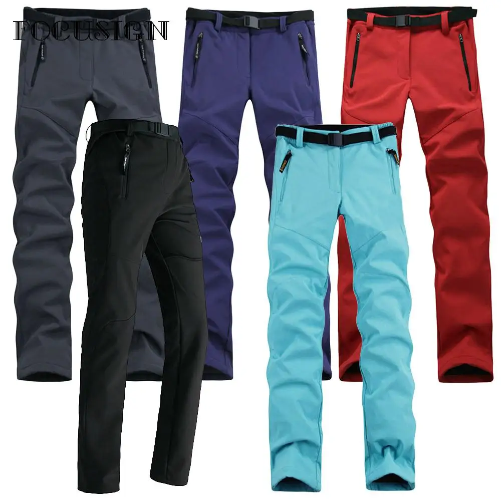 Nuovi Uomini di Inverno Delle Donne Pantaloni Da Trekking All\'aria Aperta Softshell Pantaloni Solido Impermeabile Addensare Warm Pantaloni