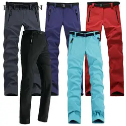 Nuovi Uomini di Inverno Delle Donne Pantaloni Da Trekking All'aria Aperta Softshell Pantaloni Solido Impermeabile Addensare Warm Pantaloni Arrampicata Pantaloni Da Sci In Pile