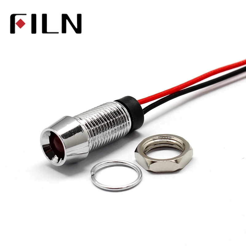 8mm 3v 6v 12v 24v Metal LED Pilot Panel Dash Signal Indicator Warning light 20cm cable Chrome Finished Car Boat Marine